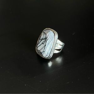 Sterling Silver + Agate Abstract Ring, Silpada, Size 9